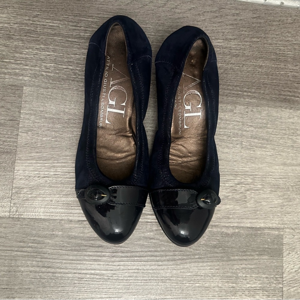 AGL ATTILIO GIUSTO LEOMBRUNI Cap Toe Shoes Patent Suede Navy Blue 6.5